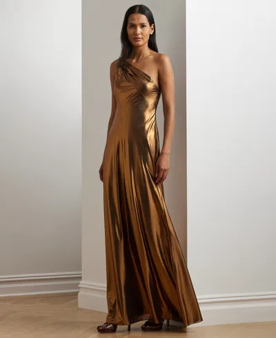 RALPH LAUREN WOMEN'S ONE-SHOULDER METALLIC CHIFFON GOWN