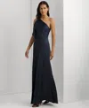 Ralph Lauren Satin Charmeuse One-shoulder Gown In Navy