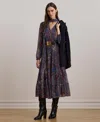 Ralph Lauren Women's Paisley Chiffon Tiered Tie-neck Dress In Blue,red,cream