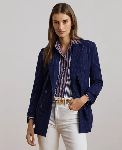 Ralph Lauren Women's Pinstripe Double-breasted Twill Blazer In Navy,white