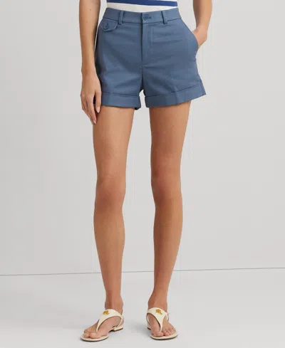 Lauren Ralph Lauren Pleated Double-faced Cotton Short In Indigo Dusk