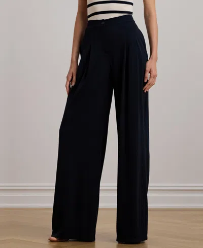 Ralph Lauren Women's Pleated Stretch Jersey Wide-leg Pants, Regular & Petite In Lauren Navy