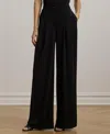 Ralph Lauren Pleated Stretch Jersey Wide-leg Pant In Black