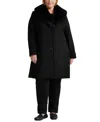 Ralph Lauren Plus Size Faux-fur-collar Coat In Black