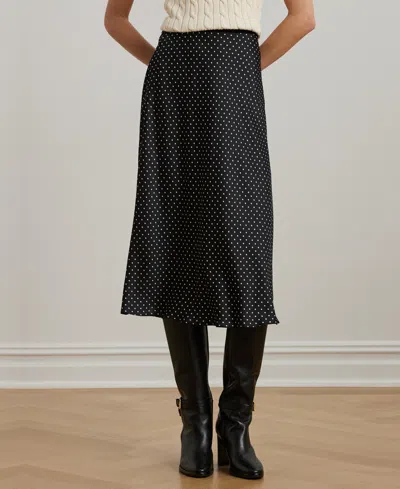 Ralph Lauren Women's Polka-dot Satin Charmeuse Midi Skirt In Black,cream