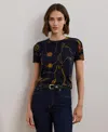 Ralph Lauren Women's Print Cotton-blend Short-sleeve Sweater In Navy Multi