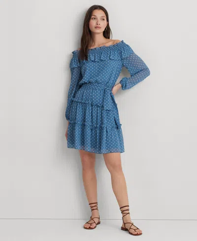 Lauren Ralph Lauren Women's Print Georgette Off-the-shoulder Dress In Blue