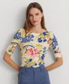 Ralph Lauren Stretch Cotton Boatneck Tee In Cream,blue Multi