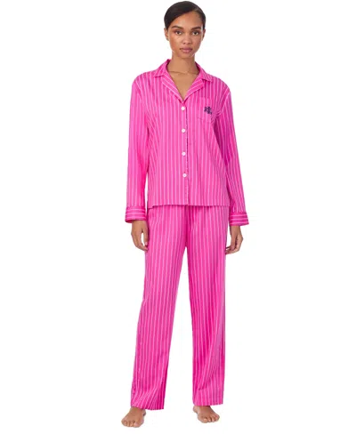 Ralph Lauren Women's Printed Notched-collar Pajama Set In Pink Stripe