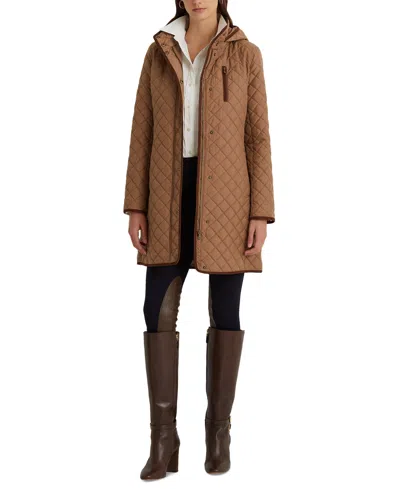 Ralph Lauren Petite Quilted Faux-suede-trim Coat In Classic Camel