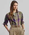 Ralph Lauren Women's Relaxed-fit Plaid Linen Shirt, Regular & Petite In Purple,green Multi
