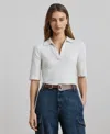 Ralph Lauren Women's Rib-knit Elbow-sleeve Polo Tee In White