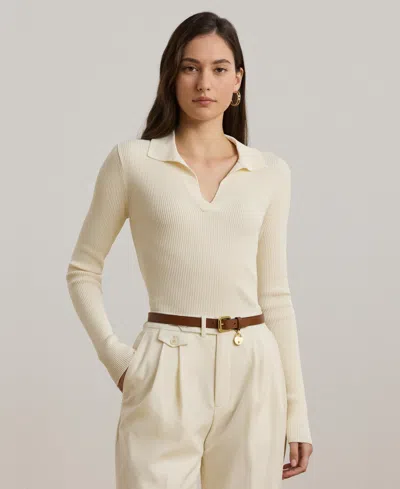 Ralph Lauren Rib-knit Polo Sweater In Mascarpone Cream