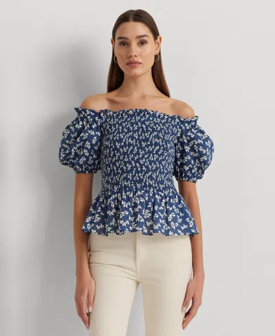 Lauren Ralph Lauren Women's Ruffled Off-the-shoulder Peplum Top In Blue