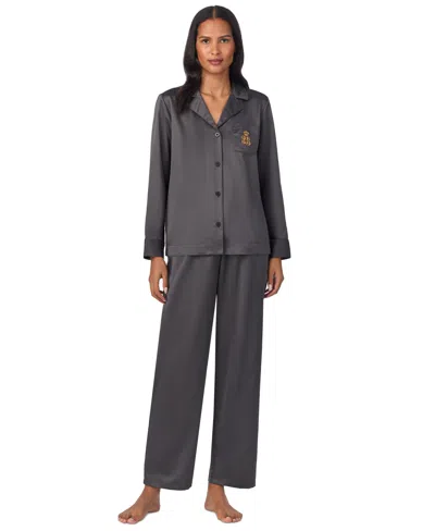 Ralph Lauren Women's Satin Notched-collar Pajama Set In Gunmetal