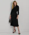 Ralph Lauren Women's Self-belt Long-sleeve Surplice Georgette Midi Dress In Black