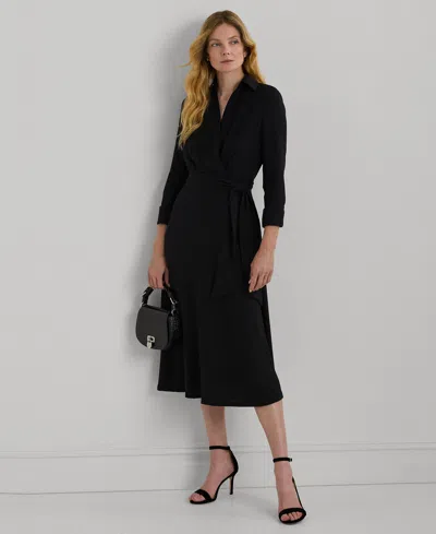 RALPH LAUREN WOMEN'S SELF-BELT LONG-SLEEVE SURPLICE GEORGETTE MIDI DRESS