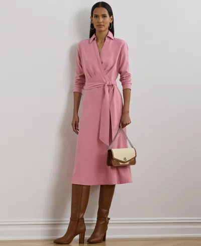 Ralph Lauren Women's Self-belt Long-sleeve Surplice Georgette Midi Dress In Pink