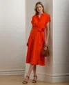 Ralph Lauren Tie-front Linen Shirtdress In Orange Lily
