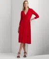 Ralph Lauren Women's Self-belt Three-quarter Sleeve Surplice Jersey Dress In Blue
