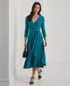 Ralph Lauren Surplice Jersey Dress In Turquoise Sky