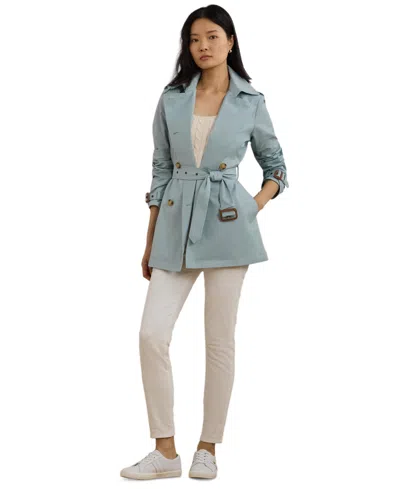 Ralph Lauren Women's Short Double-breasted Belted Trench Coat In Aqua Pearl