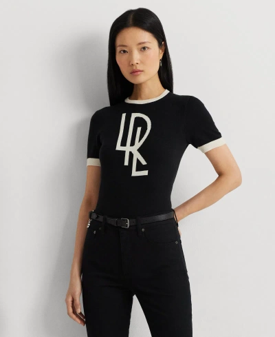 Lauren Ralph Lauren Women's Short-sleeve Logo Sweater In Black,mascarpone Cream