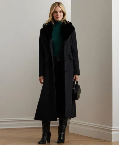 Ralph Lauren Women's Single-breasted Faux-fur-collar Coat In Black