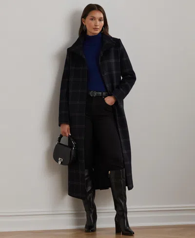 Ralph Lauren Women's Single-breasted Stand-collar Maxi Coat In Navy,grey Windowpane