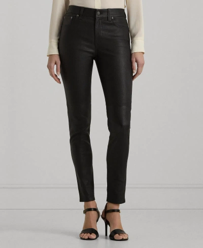 Lauren Ralph Lauren Women's Skinny Leather Ankle Pants In Black