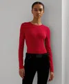 Ralph Lauren Stretch Cotton Ribbed Puff-sleeve Tee In Festive Red