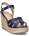 Ralph Lauren Soffia Black Calfskin Leather Wedge Espadrille San In Black
