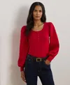Ralph Lauren Stretch Cotton Ribbed Puff-sleeve Tee In Festive Red