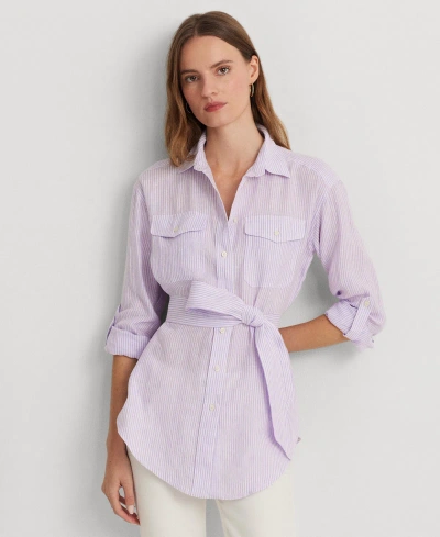 Lauren Ralph Lauren Women's Striped Belted Utility Shirt In Wild Lavender,white