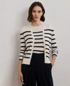 Ralph Lauren Women's Striped Cotton-blend Cardigan In Mascarpone Cream,lauren Navy