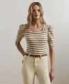 Ralph Lauren Women's Striped Cotton Jersey Puff-sleeve Tee In Sage Green,mascarpone Cream