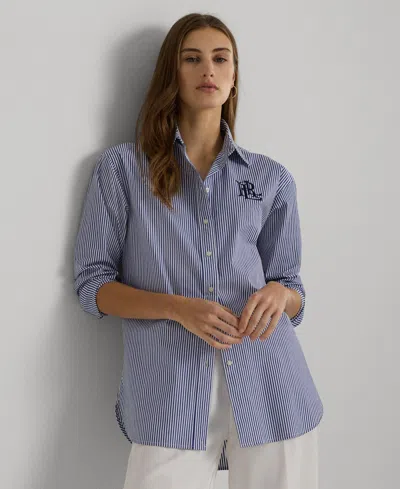 Lauren Ralph Lauren Women's Striped Long-sleeve Shirt In Blu,wht
