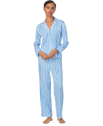 Ralph Lauren Women's Striped Notched-collar Pajama Set In Blue Print
