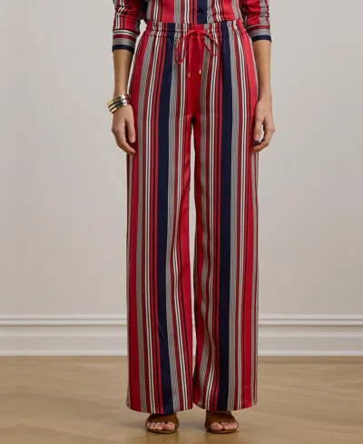 Ralph Lauren Women's Striped Satin Charmeuse Wide-leg Pants In Red Multi