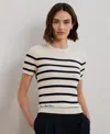 Ralph Lauren Women's Striped Short-sleeve Sweater In Mascarpone Cream,lauren Navy