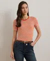 Ralph Lauren Striped T-shirt In Orange Lily,white