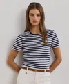 Ralph Lauren Striped Stretch Cotton Crewneck Tee In Refined Navy,white