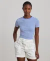 Ralph Lauren Striped Stretch Cotton Crewneck Tee In Soft Lazuli,mascarpone Cream