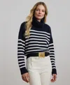 Ralph Lauren Striped Wool-blend Turtleneck Sweater In Lauren Navy,mascarpone Cream