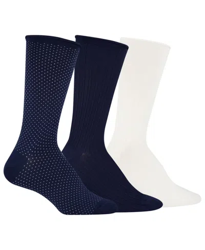 Lauren Ralph Lauren Women's Super Soft Pindot Roll Top 3pk Socks In Navy