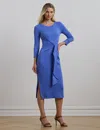 Ralph Lauren Tie-front Cotton-blend Crewneck Dress In Soft Lazuli