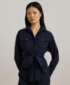 Ralph Lauren Women's Tie-front Cotton-blend Shirt In Lauren Navy
