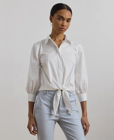 Ralph Lauren Balloon-sleeve Tie-front Shirt In White