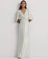 Ralph Lauren Metallic Knit Twist-front Cape Gown In Winter Cream