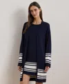 Ralph Lauren Two-tone Cap-sleeve Shift Sweater Dress In Refined Navy,white